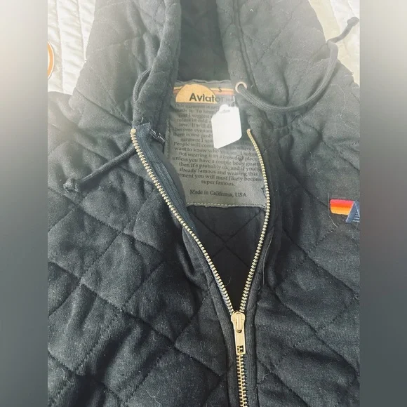 NWT Aviator Nation Quilted Relaxed Zip Up Hoodie Jacket - Picture 4 of 5